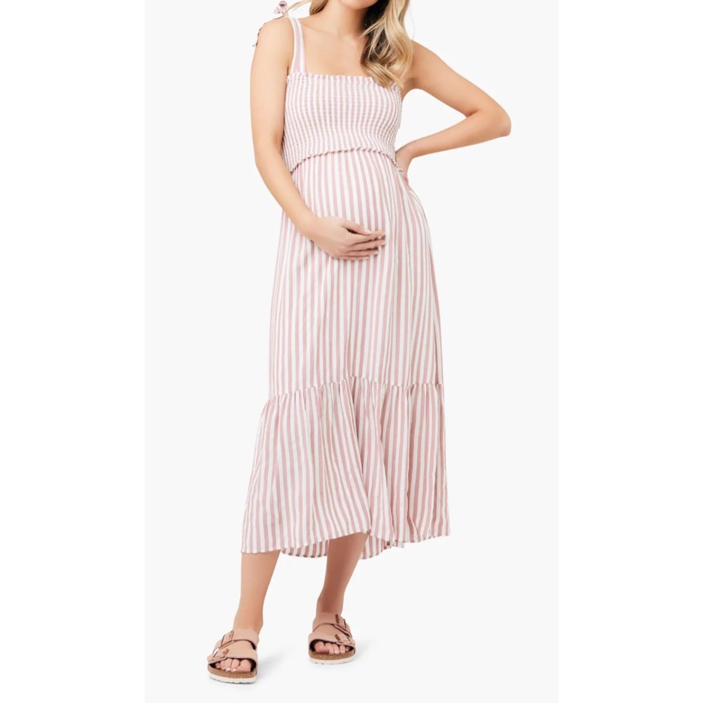 NWT Ripe Maternity via Madewell Ollie Smocked Dress — Terracotta Stripe